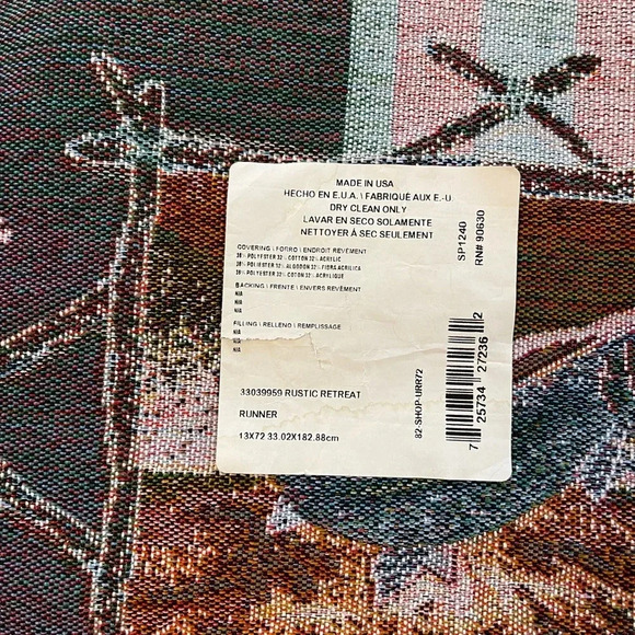 Rustic Retreat  Wildlife Tapestry Table Runner Deer Bear Salmon Geometric USA - Picture 8 of 12